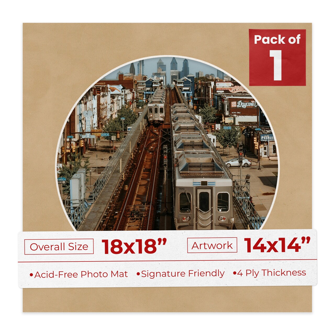 Beige Suede Mat Board for 18x18 Frames - Circle Opening for 14x14 Photos